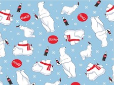 COCA COLA COTTON FABRIC-COCA COLA QUILTING FABRIC-COKE POLAR BEAR CIRCLE-10097