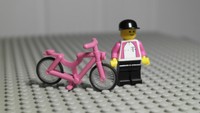 LEGO 1 Figur Fahrradfahrer + 1 Fahrrad Telekom Pink Rosa Sportler Sport Rennen