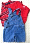 OVERALLS Shorts + 2 T-Shirts Denim Jeans Baby Boy 18M Toddler Snaps Adjust GU