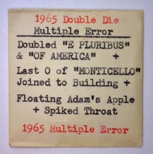 1965 Jefferson Nickel Multiple Minor Error in Vintage 2x2 Envelope