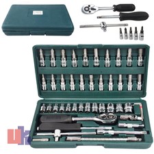 Screwdriver 46PC 1/4" Set Kit With Case Philips Pozi Hex Socket Ratchet Bit Torx