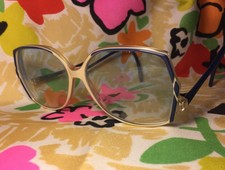 Vtg Plastic Mid Century Mod Eyeglasses Blue White Made Israel Low Temple Frame