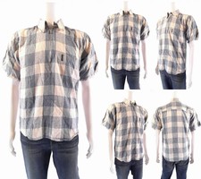 Rhinoceros Mens size M Cotton Ivory Plaid Pull Over Shirt Collar Pocket Top Chop