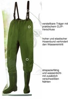 Wathose, Anglerhose,Teichhose mit eingearbeiteten Stiefeln in drei Größen