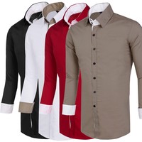 MODE Herren Leinenhemd Polo Shirt langarm linen Leinen Freizeit Hemd S M L XL