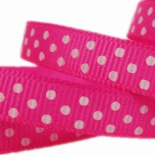 50Yd 3/8" Swiss Dots Printed Hot Pink Grosgrain Ribbon Hairbow Wedding Decrative