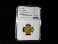 Us 1878 $3 Gold Coin Ngc Graded Au Details Great Ex-Jewelry Coin!