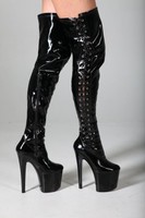 MEGA EXTREM Plateau High Heels Overknee Stiefel Schwarz 40 Absatz 20cm Lack