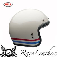 BELL 2016 MAßGEFERTIGT 500 STREIFEN PERLWEIß OFFEN CRUISER MOTORRAD HELM