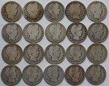 1898-1915 Barber Half Dollar Silver Roll 20 Coins P D S Circulated