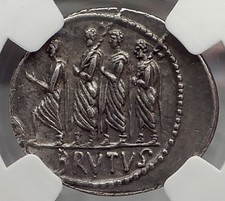 Brutus Julius Caesar Assassin's Ancestors NGC Roman Republic Silver Coin i57433