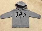 Baby Gap Toddler Boys Grey Navy Arch Logo Hoodie Zip Up Sweatshirt Size 2