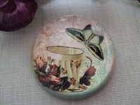 Nostalgie Paperweight Halb Glaskugel Briefbeschwerer Schmetterling Tasse Rosen 
