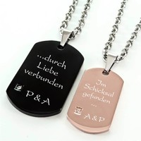 Partner-Anhänger Dog-Tag mit Zirkonia & Gravur schwarz kupfer aus Edelstahl