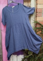 ELLA MODA LAGENLOOK SHORT SLEEVE ASYMMETRIC DARK BLUE BOHO LINEN TUNIC QUIRKY