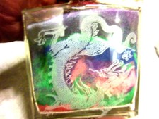 Unique Ooak Dragon Sand Art Square Bottle Etched Glass Beautiful Colors Look!