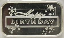 Happy Birthday - 1 Troy Oz .999 Fine Silver Art Bar / Ingot - Sab