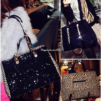 Tasche Leder Damentasche Sequin Handtasche Schultertasche Satchel Handbag Neu