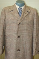 Vintage 1950s Curlee Clothes Mens 37 Wool Houndstooth Knit Nwt Trench Top Coat