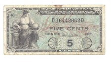 Us 5 Cents 1954 Series 481 Military Vf Banknote P-M22