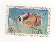 1973 Nauru 7c Racoon butterflyfish ("Ikimago") Fish Sg#104 used