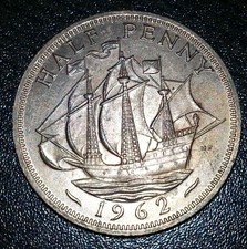 1962 Great Britain Half Penny Great Detail, Very Nice