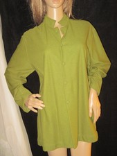 Vintage 1970's Olive Green Orlon Acrylic Mod Button Blouse Shirt Carleton Large