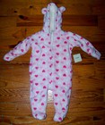 New! Girls OLD NAVY Pink Fleece Heart Polka Dot SnowSuit Hooded Coat 3-6 Months