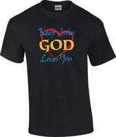 Christian Keep Calm God Loves You Religious Heart Jesus Christ T-Shirt