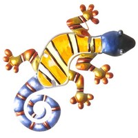 Metall Gartendeko Eidechse orange lizard Gecko Balkondeko Sommer Wanddeko