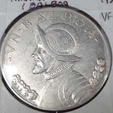 1931 Panama Balboa Very Fine Silver Coin, Km 13