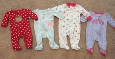 Lot of 4 Baby Girls Size 3 Months Footed Zipper Sleepers Carters