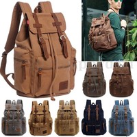 Retro Rucksack Canvas Schulrucksack Schultertasche Backpack Sporttasche Leder 