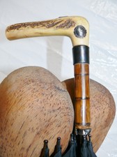 Antique Evans Sweson Swe Silver Stag Handle Umbrella Chinese Bamboo Wood Mens