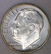 1957 D Silver Uncirculated Bu Roosevelt Dime Ten Cent Coin from Nice 10c Roll #R