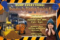 Construction Digging Dirt Birthday Party Invitation Celebration