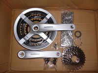 Verschleißset Shimano Alu Kurbel 42/34/24 silber TY 501- Kette/Zahnkranz 8 fach