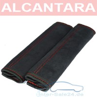 Gurtschoner 2 Stück aus Alcantara schwarz  Naht ROT Gurtpolster 