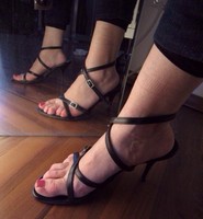 NEU Sandalen Stilettos High Heels Schwarz Leder Slingbacks SCHUH KAY 35 35,5