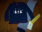NWT LITTLE ME 2 pc WINTER Navy Stripe SNOWMAN PAJAMAS PJ'S SIZE 2T Free Shipping
