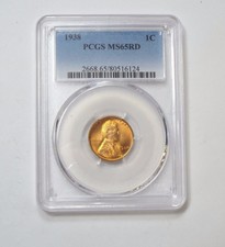 1938 Lincoln/Wheat Ears reverse Cent Slabbed Pcgs Ms 65 Red 1c