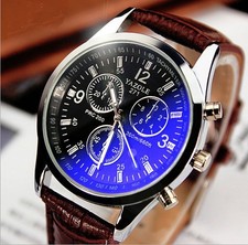 New Fashion Men's Leather Band Stainless Steel Sport Military Quartz Wrist Watch