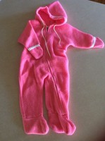 Vtg Blanket Pink Hooded Footed Sleeper Coat 9-18 Month Zipper Tie Elastic Used
