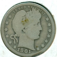 1901-P Barber Quarter, Just Misses Good, Great Price!