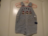 Blue White Vertical Stripes Champ Shortalls Size 6-9 Months Cotton