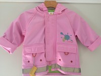 EUC! Kushies Girls Hooded RAIN JACKET pockets pink polyurethane Size 12 months
