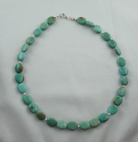 Kette / Halskette echter TÜRKIS Oval - Perlen mit 925er Silber Karabiner 42 cm