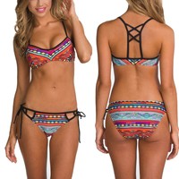 Bademode Damen Bikini Set Bandage Push-Up Gepolsterter Badeanzug Tenue de plage