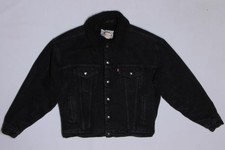 Mens Vtg Levis Sherpa Fleece Lined Black Denim Jean Trucker Work Jacket L