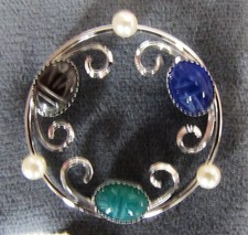 Vintage Sterling Silver Scarab And Pearl Pin By Beaucraft